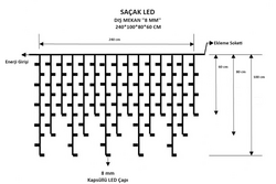 Saçak Led │ 240*100*80*60 Cm │ Dış Mekan │ Eklenebilir │ Sabit Yanar │ 8 mm Led - Thumbnail