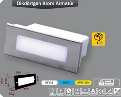 ERKLED - 2W / MERDİVEN ARMATÜR / DİKDÖRTGEN KROM / SIVA ALTI / 220V