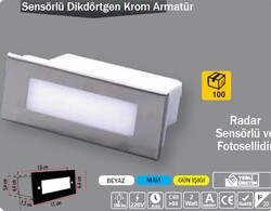 ERKLED - 2W / MERDİVEN ARMATÜR / DİKDÖRTGEN KROM / SIVA ALTI / 220V / SENSÖRLÜ