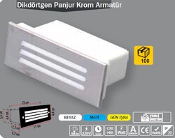 ERKLED - 2W / MERDİVEN ARMATÜR / DİKDÖRTGEN KROM / SIVA ALTI / 220V