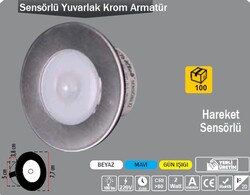 ERKLED - 2W / MERDİVEN ARMATÜR / YUVARLAK KROM / SIVA ALTI / 220V / HAEREKET SENSÖRLÜ