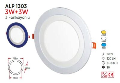 3+3 W / LED PANEL / YUVARLAK / SIVA ALTI / 220V / ÇİFT RENK 