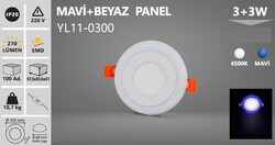 NOAS - 3+3 W / LED PANEL / YUVARLAK / SIVA ALTI / 220V / ÇİFT RENK MAVİ+BEYAZ / YL11-0300 (1)