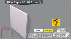 ERKLED - Clip-in Led Panel / 20W / Beyaz Kasa / 30x30 / Sıva Altı / Taş Yünü