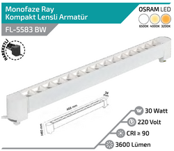 FORLİFE - FL-5583 BW 30W Beyaz Kasa Beyaz Lensli Hareketli Ray Armatürü (1)