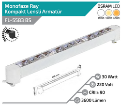 FL-5583 BS 30W Beyaz Kasa Silver Lensli Hareketli Ray Armatürü - Thumbnail