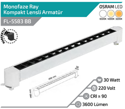 FL-5583 BB 30W Beyaz Kasa Siyah Lensli Hareketli Ray Armatürü - Thumbnail