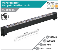 FL-5583 SS 30W Siyah Kasa Silver Lensli Hareketli Ray Armatürü - Thumbnail