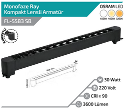 FL-5583 SB 30W Siyah Kasa Siyah Lensli Hareketli Ray Armatürü - Thumbnail