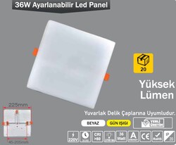 ERKLED - 36W / LED PANEL / KARE / SIVA ALTI / 220V / AYARLANABİLİR