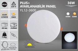 36W / LED PANEL / YUVARLAK / SIVA ALTI / 220V / AYARLANABİLİR / PLUS / YL12-3600 - Thumbnail