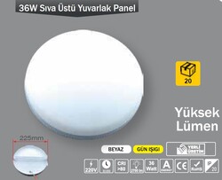 ERKLED - 36W / LED PANEL / YUVARLAK / SIVA ÜSTÜ / 220V / YÜKSEK LÜMEN