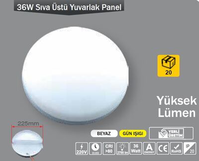 36W / LED PANEL / YUVARLAK / SIVA ÜSTÜ / 220V / YÜKSEK LÜMEN