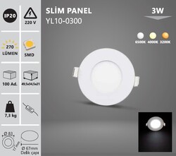 3W / LED PANEL / YUVARLAK / SIVA ALTI / 220V / YL10-0300 - Thumbnail