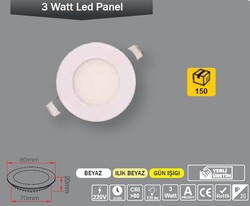 ERKLED - 3W / LED PANEL / YUVARLAK / SIVA ALTI / 220V