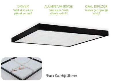 FL-2213 S Backlight Led Panel / 40W / Siyah Kasa / 60x60 / Sıva Üstü 