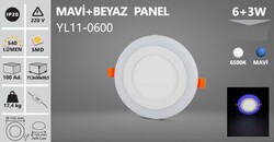 6+3 W / LED PANEL / YUVARLAK / SIVA ALTI / 220V / ÇİFT RENK MAVİ+BEYAZ / YL11-0600 - Thumbnail