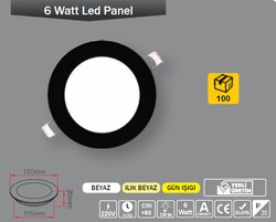 ERKLED - 6W / LED PANEL / YUVARLAK / SIVA ALTI / 220V / SİYAH KASA