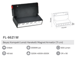 FL-6621 W 6W Beyaz Kompakt Lensli Hareketli Magnet Armatür - Thumbnail