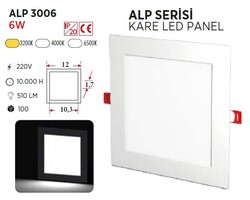 6W / LED PANEL / KARE / SIVA ALTI / 220V - Thumbnail