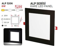 6W / LED PANEL / KARE / SIVA ALTI / 220V / SİYAH KASA - Thumbnail