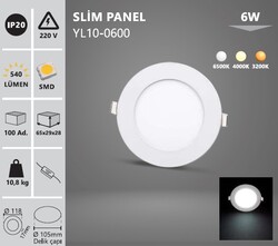 6W / LED PANEL / YUVARLAK / SIVA ALTI / 220V / YL10-0600 - Thumbnail