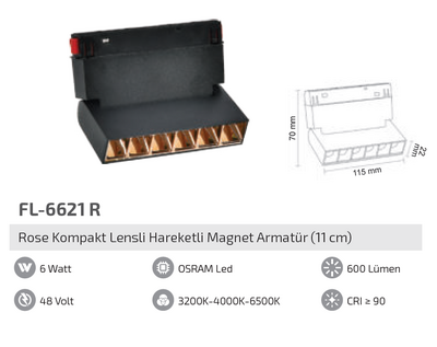 FL-6621 R 6W Rose Kompakt Lensli Hareketli Magnet Armatür