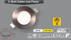 ERKLED - 3W / LED PANEL / YUVARLAK / SIVA ALTI / 220V / SATEN KASA
