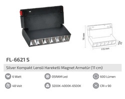 FL-6621 S 6W Silver Kompakt Lensli Hareketli Magnet Armatür - Thumbnail