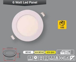 ERKLED - 6W / LED PANEL / YUVARLAK / SIVA ALTI / 220V