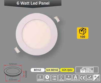 6W / LED PANEL / YUVARLAK / SIVA ALTI / 220V