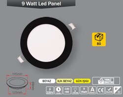 9W / LED PANEL / YUVARLAK / SIVA ALTI / 220V / SİYAH KASA - Thumbnail