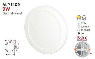 9W / LED PANEL / YUVARLAK / SIVA ALTI / 220V / AYARLANABİLİR