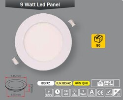 9W / LED PANEL / YUVARLAK / SIVA ALTI / 220V - Thumbnail