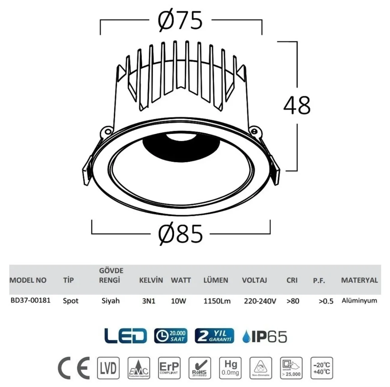 Braytron BD37-00181 10 Watt Siyah Sıva Altı 3 Işık Renkli Yuvarlak LED Spot - Thumbnail