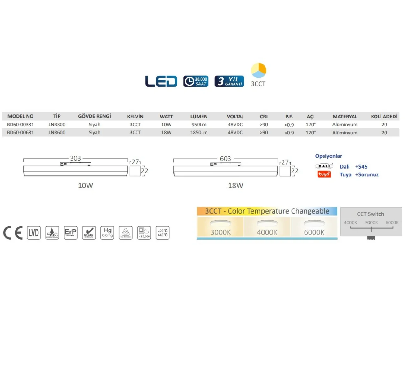 Braytron BD60-00381 10 Watt 30 cm LED Magnet Armatür