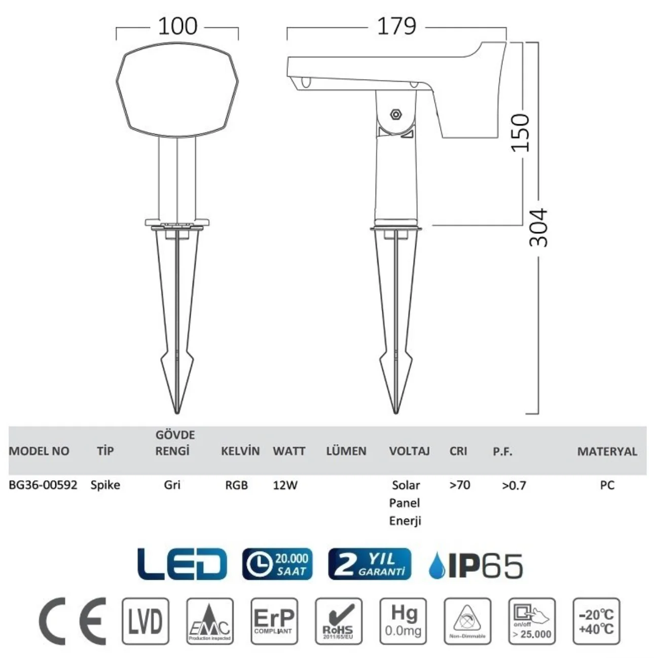 Braytron BG36-00592 12 Watt Kazıklı RGB Solar Çim Armatürü - Thumbnail
