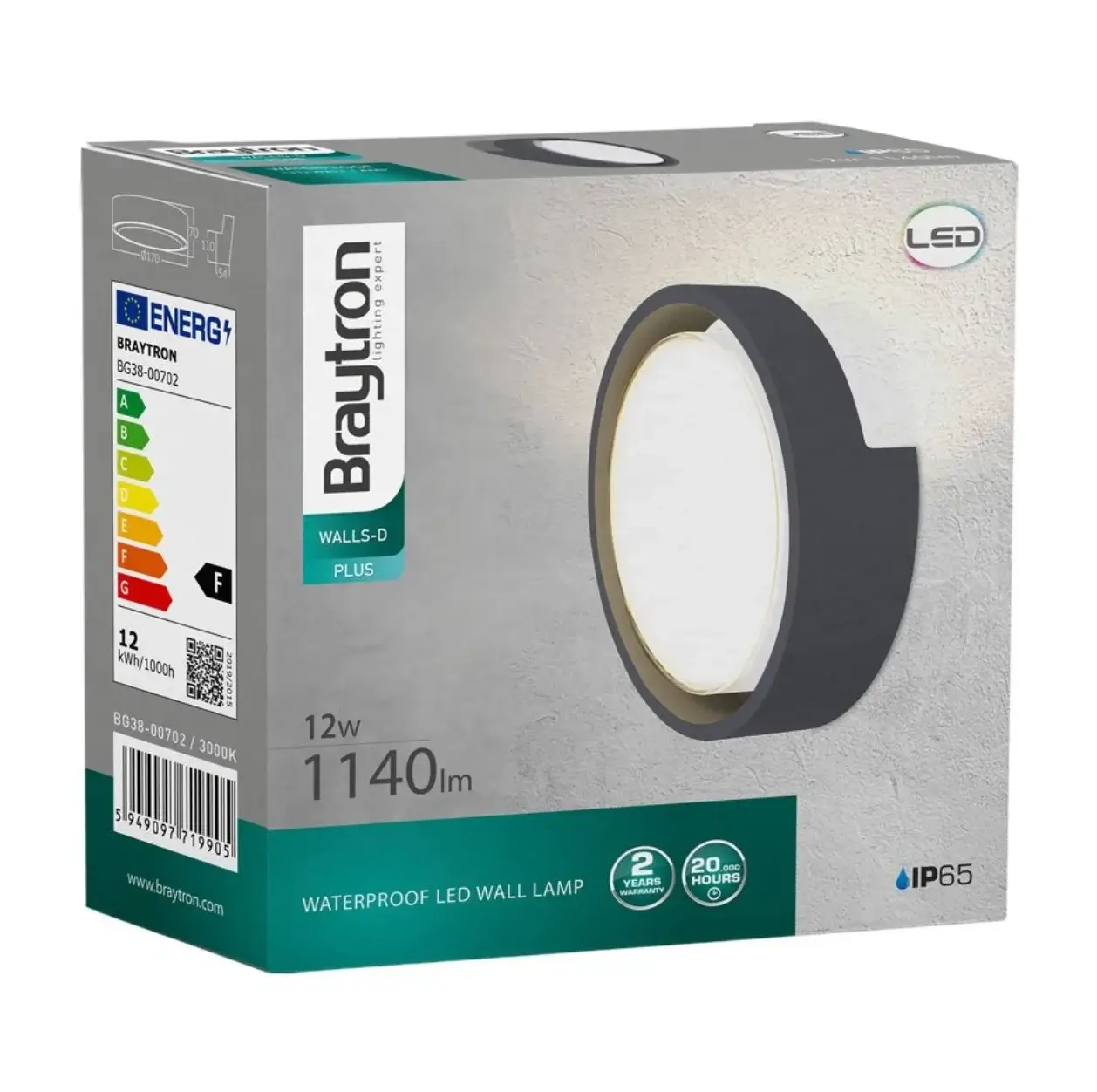 Braytron BG38-00732 Siyah Kasa Dış Mekan LED Aplik 12 Watt - Thumbnail