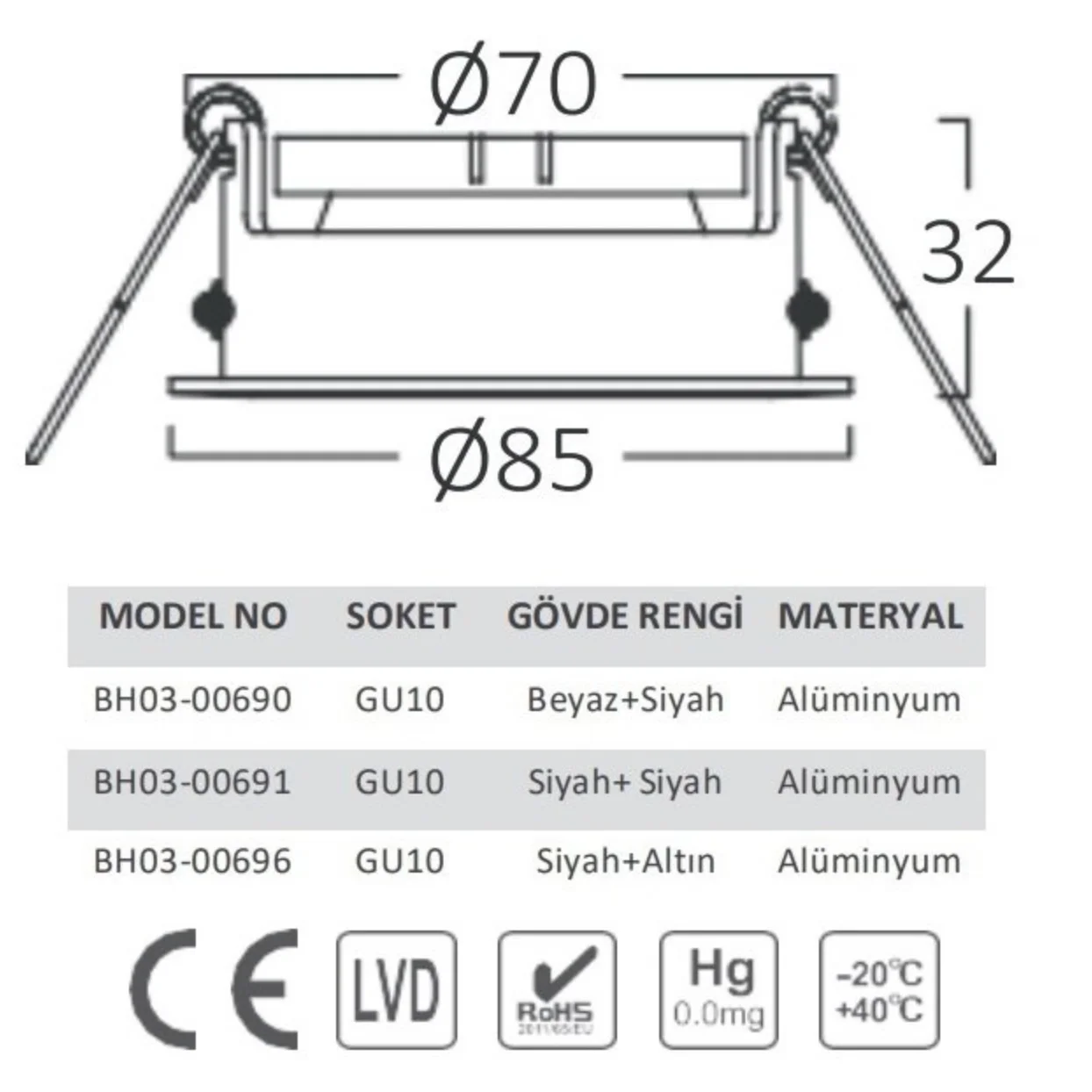 Braytron BH03-00691 Siyah Sıva Altı Yuvarlak Spot Kasası - Thumbnail
