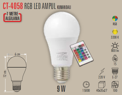 CT-4058 Rgb Led Ampul 9w