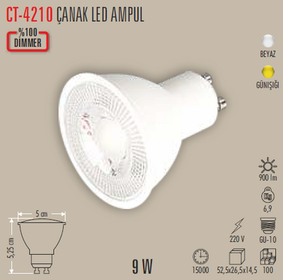 CT-4210 Çanak Led Ampul Dim edilebilir 9w