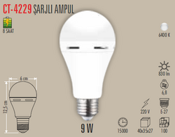 CT-4229 Şarjlı Led Ampul 9w - Thumbnail