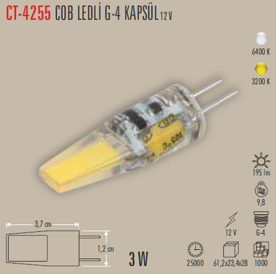 CT-4255 G-4 Kapsül Cob Led Ampul 12v 3w