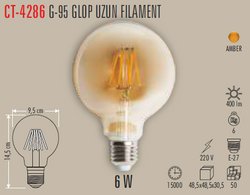 CT-4286 G-95 Glop Uzun Fılament Rustik Ampul 6w - Thumbnail