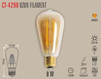 CT-4290 Uzun Fılament Rustik Ampul 8w