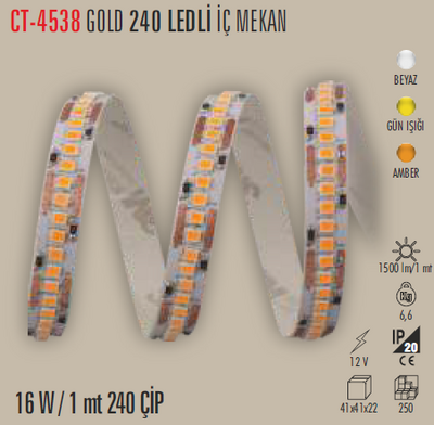 CT-4538 Gold 240 Ledli İç Mekan Şerit Led 5 Metre