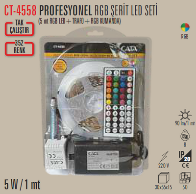 CT-4558 RGB İç Mekan Şerit Led Set 12v 5 Metre