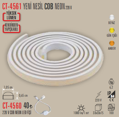 CT-4561 Dış Mekan Cob Neon Led Yapışkanlı 220v