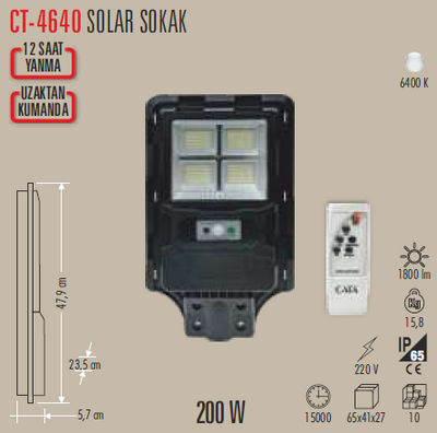 CT-4640 Solar Sokak Armatür 200w