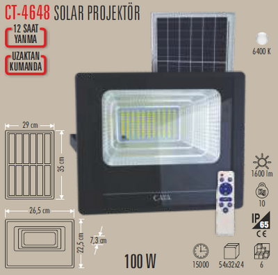 CT-4648 Solar Led Projektör 100w